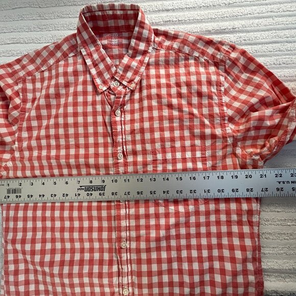 J.Crew Mens Orange White Gingham Cotton Lightweight Shirt Medium Button Down - Picture 6 of 8
